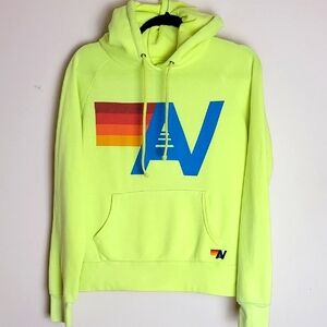 Aviator Nation neon yellow logo pullover hoodie sweatshirt